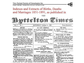 Indexes and Extracts of Births, Deaths and Marriages 1851-1891, as Published in the Lyttelton Times 
